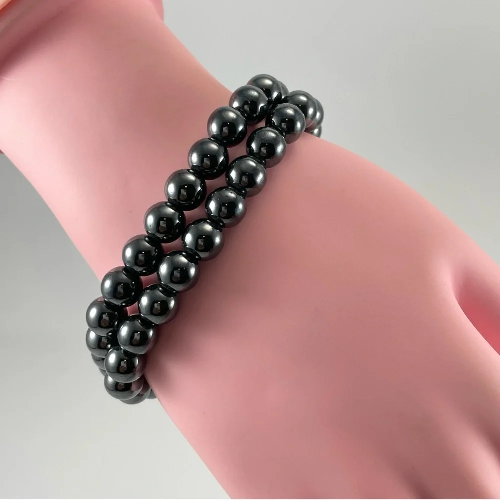 Beautiful Unsigned Vintage Simple Hematite Bracelet Hematite Stone Bead